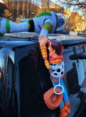 巴斯光年救总胡迪汽车尾部挂公件仔玩偶搞笑AXA具动员车顶外装玩