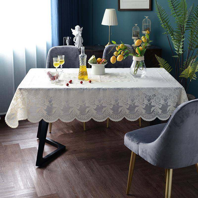 欧式VPC桌布玫瑰盖花餐桌布防水防油餐桌垫蕾丝台布方形TNI茶几长
