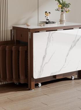 岩型板折叠餐桌小OGI户家用可伸饭桌靠墙餐边缩柜一体实木叠可折