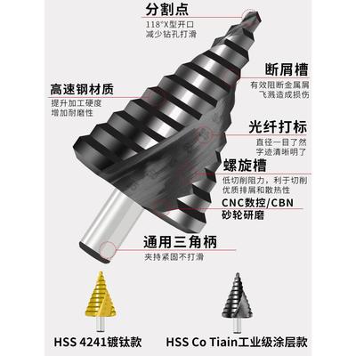 高功速钢德钛阶镀梯钻螺旋槽三角铁板开孔器多75711能金属宝塔钻