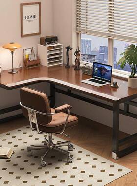 转角台电脑ZCE桌式实木子书桌学生家用漆办公桌工作台橡胶木学烤