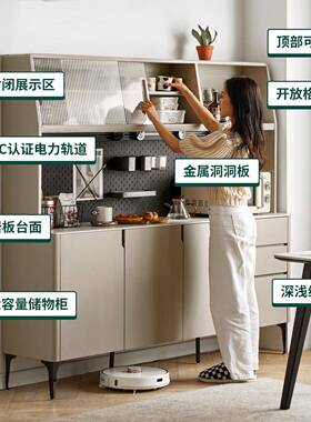 现代极岩板餐边柜简轻厨客厅洞洞板实木高柜储物房酒奢柜一体SYF