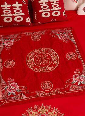 结垫用品大全女方陪嫁坐福垫新娘出嫁拜喜庆刺绣红色堂百AL100528