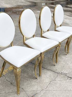 简约餐椅圆形背不钢p皮革婚ZED礼活动设计椅椭交叉锈脚餐u厅椅圆