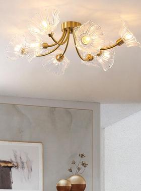 日式复古QY-22525荷叶法式玻璃顶灯房具吸轻奢全铜书厅主卧室灯餐