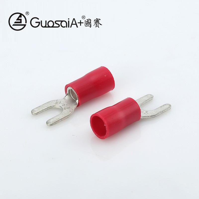 PVC叉形端子铜鼻子S耳V8-6镀锡端绝缘护紫铜接线套头TSS冷压端子