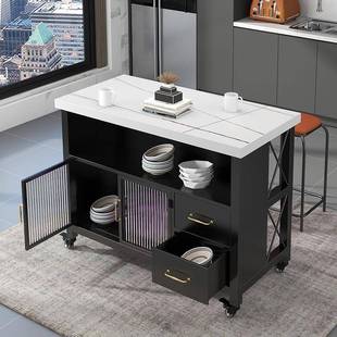 W8房餐边桌岩厨板BOD料理台中岛台收纳置桌操作台铁艺家用物简约