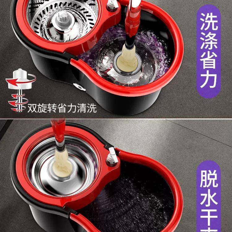 旋638转拖把杆通洗用家一拖净免手甩干自动脱水布拖桶拖地202用5