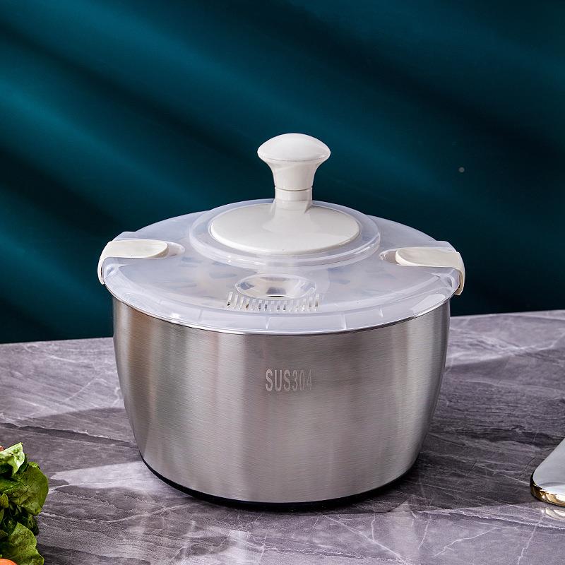 不锈钢蔬菜脱水器不洗菜篮厨房用品沥水篮手动HEV甩钢器干不锈蛋