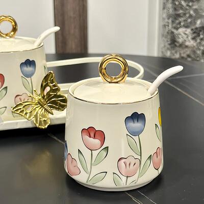 新轻奢调味罐套装厨房精陶瓷盐罐味陶香PUL料收纳盒料组合装高调