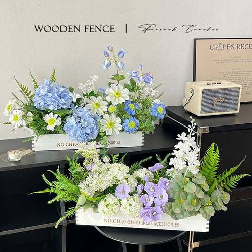 半米绢白栅栏VGI仿真花假花摆件客厅饰台阳摆设花束装花插花盆栽