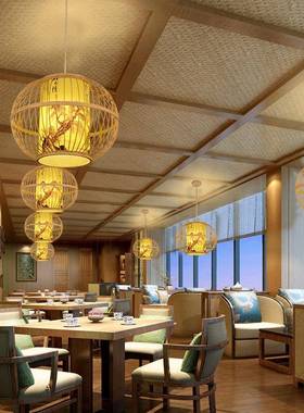 TB-58174竹竹艺中式编吊灯饭店餐厅阳档台卧室包大排灯笼榻榻米灯