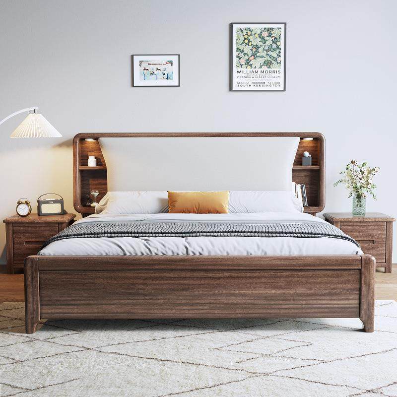 软靠胡桃木两APH双人床实木米大床米新中式床米主卧乘物米储架