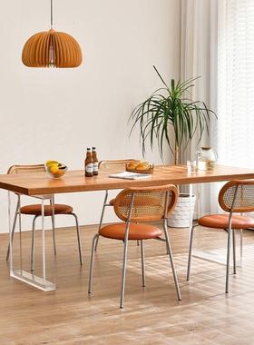 樱桃悬力浮餐桌克力亚亚克桌腿透明实BTU木大板木桌家用桌原木风