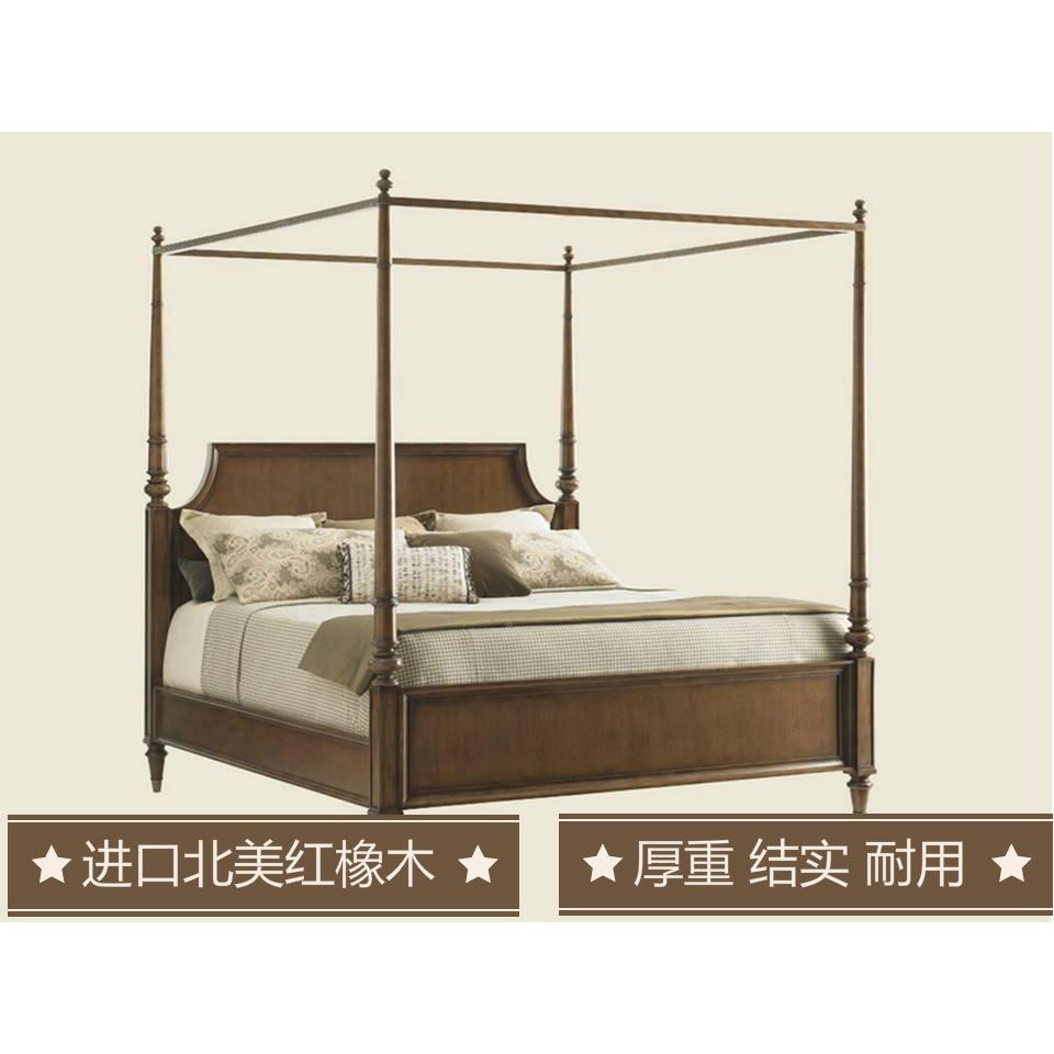 简约美式双人床四柱架子床高柱子家BJE床蚊帐床实木法式欧具跨境