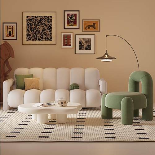 cs奶油风沙双发客厅小户型人沙发休F776HSHT息区装接服店直排公待