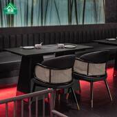 复古西厅风椅编藤子东南亚主题餐厅茶餐厅靠墙实木桌椅组餐合FANS