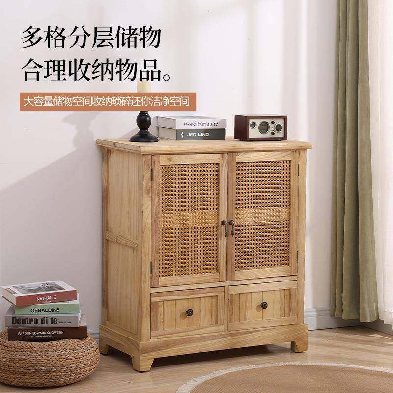 #7W复古式美客厅柜简约边柜储916-3物柜边藤编餐收纳柜斗柜玄关柜