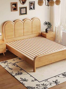 中古风实代木床橡木NLA1米8主人卧双床法式复古小户型1米胶5现简