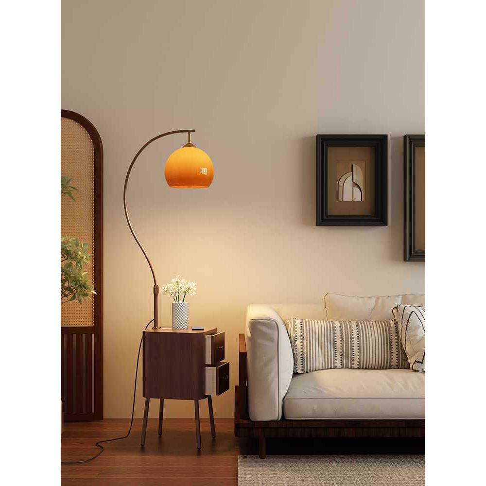 室法式古中风落地灯客厅卧轻奢708沙发床旁边几头柜复古台灯一体