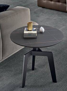 意式极简几大理石茶圆设形碳钢岩板茶几组合轻奢计C9059师素客厅
