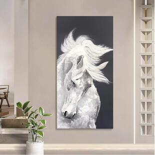 风玄关马到功装饰壁抽A188ctuQ象俊马客成厅黑画白挂画卧室国玄关