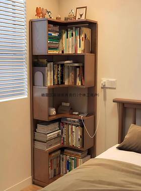 实木转角书落地置物架架家用墙客CMI厅拐角架靠收纳架简易角床头