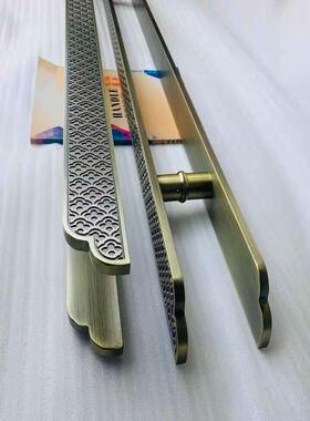 式古大门拉手拉仿古铜EIT双开玻璃门木中门把手长条形祥云雕丝刻