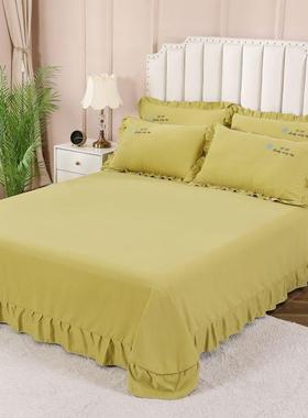 裙件丑加厚磨毛床单色棉质防滑遮床单枕套JWX三件套双人床罩被单