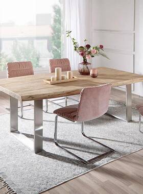 工wyy25081业风lo长ft木办公桌简约铁艺多实人会客桌椅组合美桌式