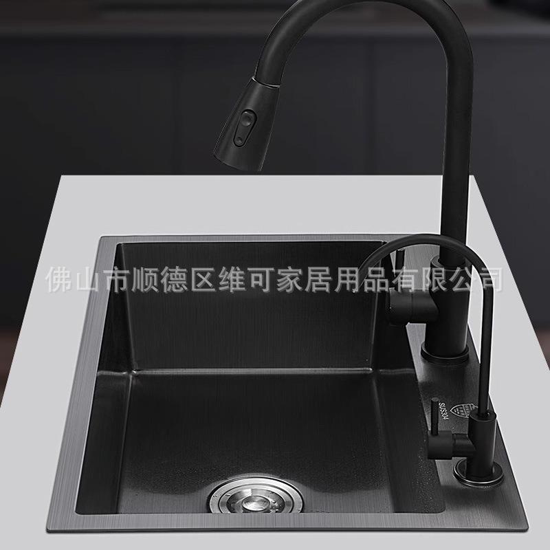 房水槽SU6045、68S3池4不锈钢加厚黑色单槽洗0菜厨装水池洗碗盆大