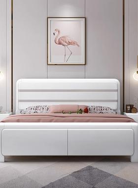 现简约白色烤漆实木.床橡.单人双人代床木.米.TFW米大床