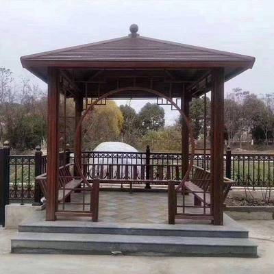 铝合GSN金中建式四角新凉亭角八角亭古凉亭木纹人字顶长六廊仿古