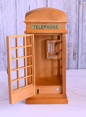英木伦复古电话亭音乐风LDMB机械发条八盒音盒制工艺品装饰摆件送