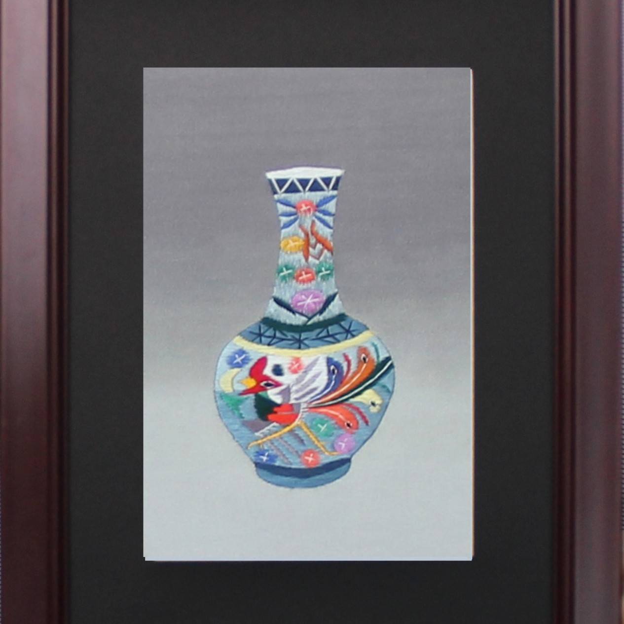厂家生产苏绣成品客厅书房走廊装饰画苏州手工刺绣家居挂画花瓶图片
