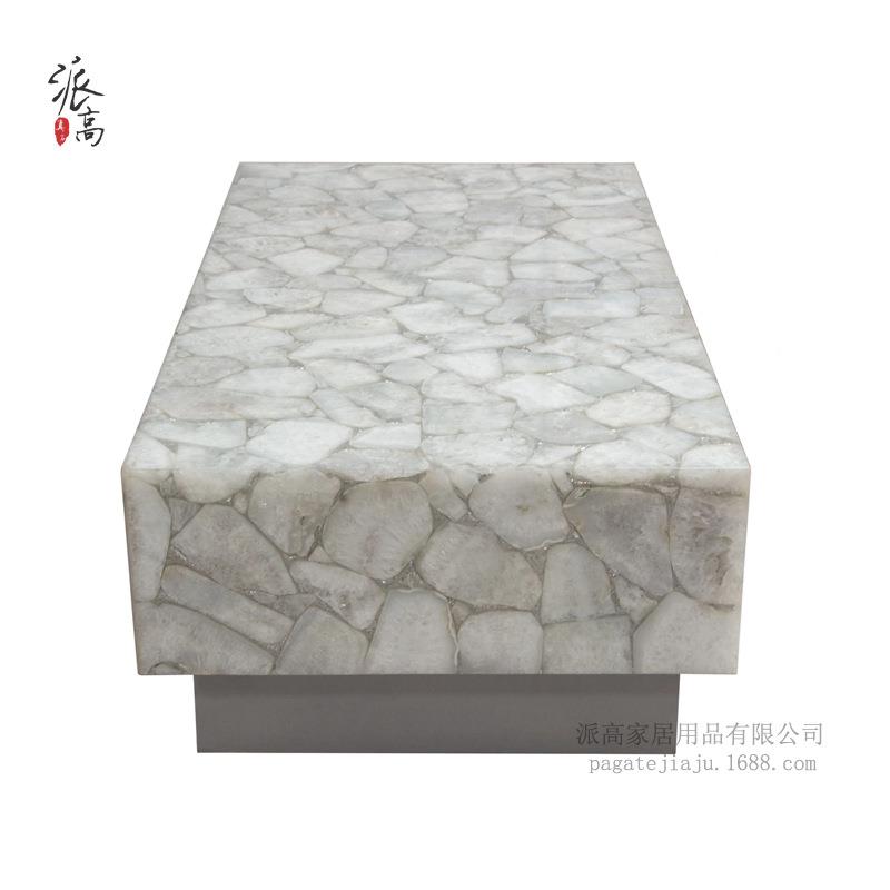 设然师经典款天白水晶茶几厂UEQ透光白玛瑙水晶茶几边几餐桌计台