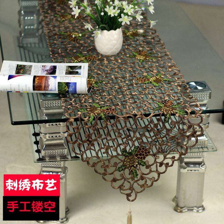 现茶几桌旗代简刺绣镂空欧t5420311式电视柜布餐桌式布盖布艺软装