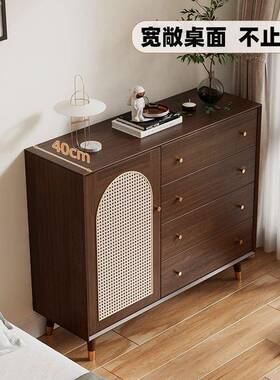 实木五意式藤编斗柜室收纳柜斗柜斗客厅储物卧抽屉柜五橱黑95007