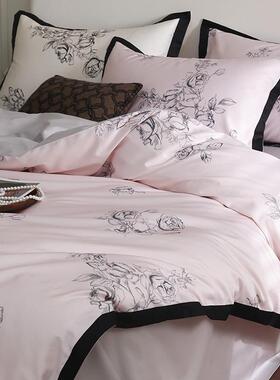 A类小资情调100澳棉棉四件套SC19素描风数码花天丝被套印床上用纯