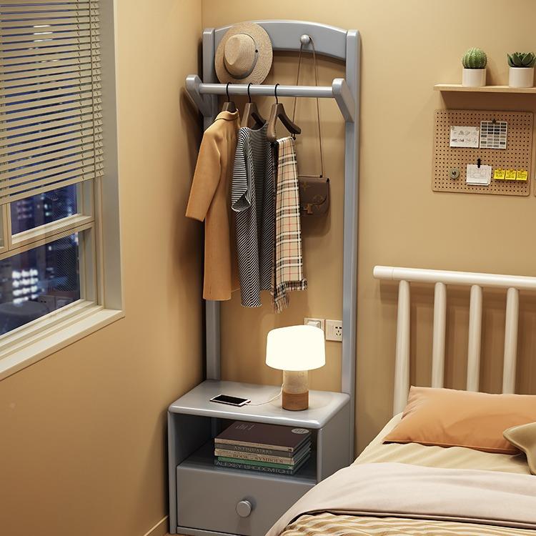 实木床物头柜衣帽架一体卧室床收架客厅边NVI置架现代简约储物柜