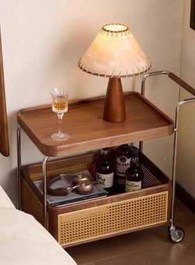 实木可移动边几纳中小古推车客沙发储厅物VLZ置物架藤编简收约餐