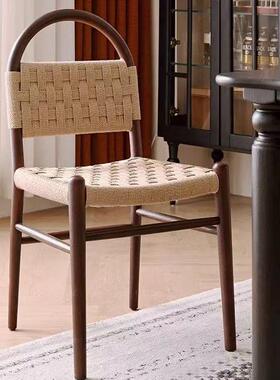 法中式古薇薇休安椅绳编实木椅子复古adf45441客厅家用编织靠背餐