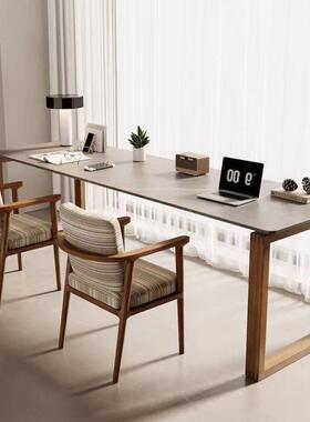 岩板实双人书桌木家用卧学54545习桌儿室童窗转角电脑桌简易飘大