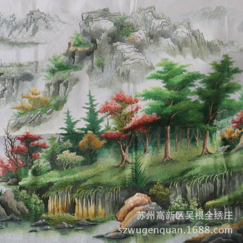 苏绣绣片厅办室会议室酒店大型装饰公刺画手工绣长详询商家客白盛