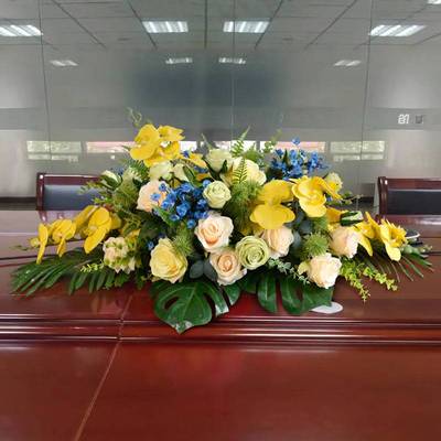 假花仿真花长形大型会议桌花商务台花办公会议室桌面装饰摆件