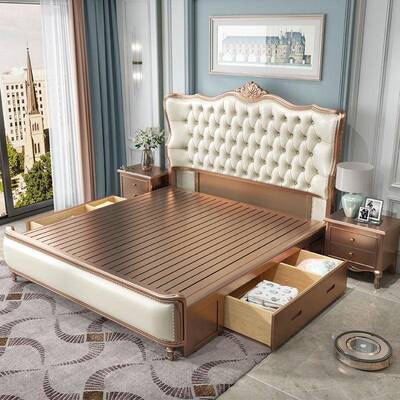 美式实床木现代简床约主卧双人床轻奢豪华大软包储物公主床TW紫荆