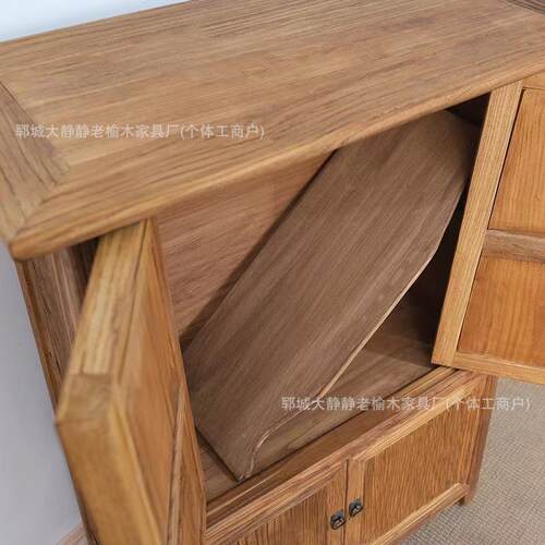 老25980榆餐边柜木靠墙双层展柜储物示原柜家用圆角木柜面条柜