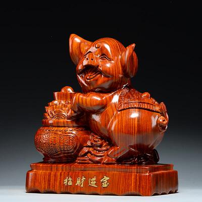 花梨质客雕刻猪摆件十二装生肖猪家居木厅酒柜LDS0345饰品工艺品