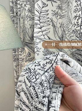 V45O现代简约式园风暗纹F77J5M9S枝叶色织提花雪田尼尔窗帘卧室美