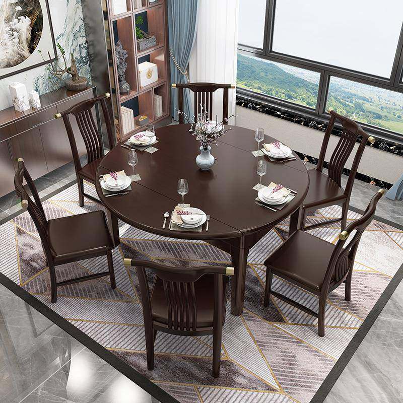 新式全家实木餐桌伸缩折叠户型用经中济型小无品牌/饭桌方圆两用